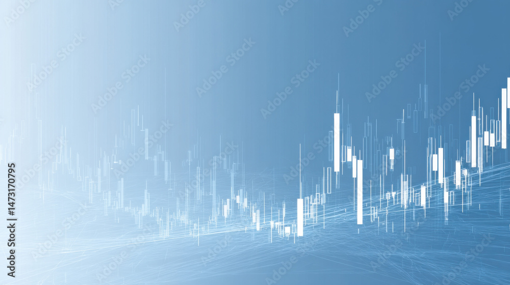 Poster Abstract blue background with white candlestick chart patterns, representing financial market data visualization, ideal for business and finance presentations. : Generative AI