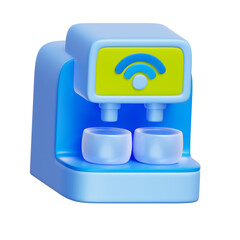 3D icon of a connected coffee station, representing IoT-enabled brewing with remote control and scheduling.