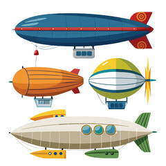 Six classic zeppelin transport isolated on white background © Sanzida