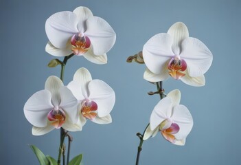 Obraz premium Watercolor painting of Philippine Phalaenopsis orchids against a calming blue backdrop , vivid, Philippines, tranquil
