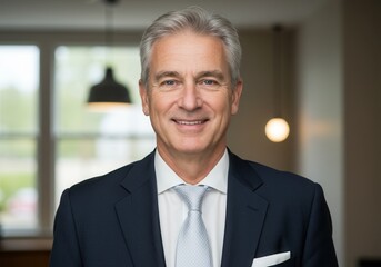Naklejka premium Smiling mature businessman in suit with tie indoors