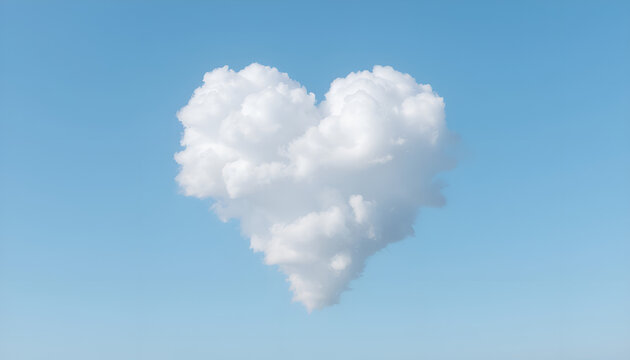 Wight fluffy heart-shaped cloud against a blue sky background. AI Generation