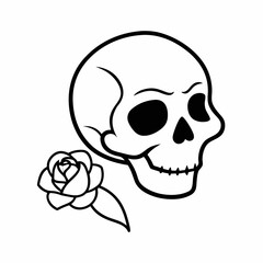 Skull and rose scribble sketch vector on white background.