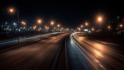Nightfall Highway A Symphony of Streaking Lights on a Dark Asphalt Canvas