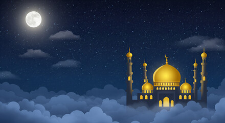 Mosque illuminated by the radiant moon