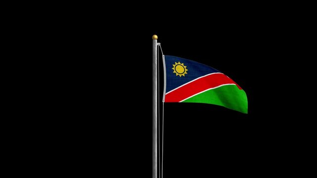 ナミビアの国旗が奥から手前に来ます。背景は黒です。