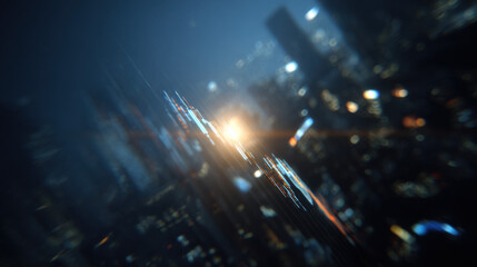 Abstract digital cityscape at night, glowing lines and bokeh lights create a futuristic, dynamic atmosphere.  Orange and blue hues dominate the scene, suggesting technological advancem : Generative AI