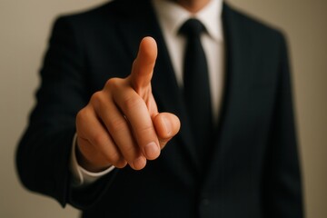 Businessman pointing with forefinger wearing suit and tie
