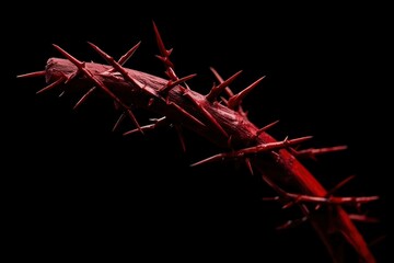 Red thorny branch against black background
