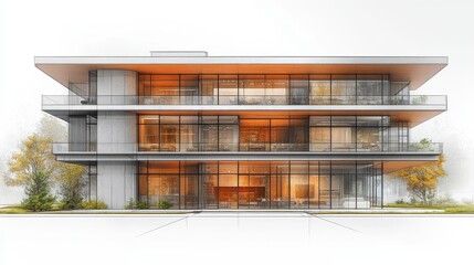 Modern Three Story House Architectural Rendering with Concrete and Wood