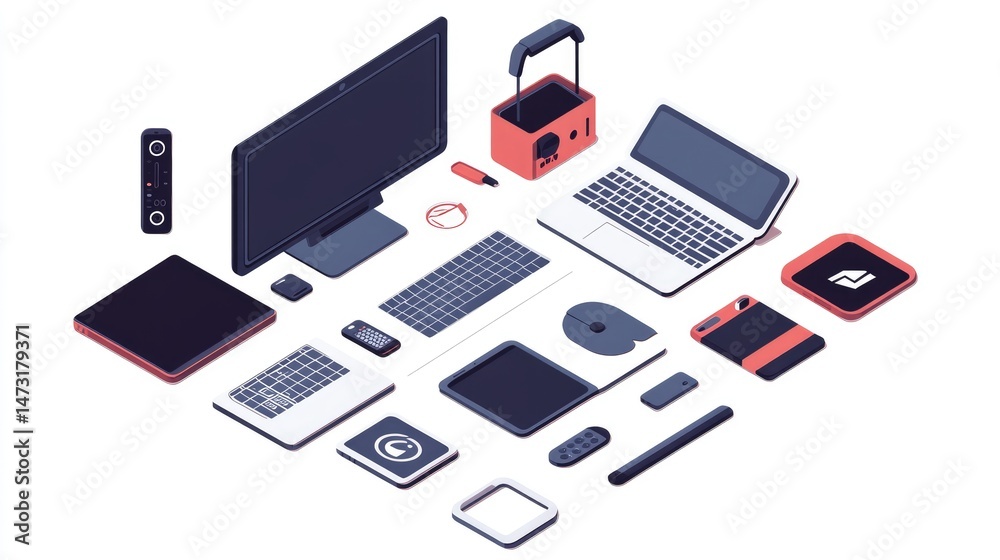 Poster workspace corner with smart devices automating daily tasks and communication flows