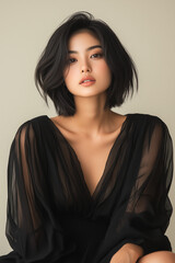 Fototapeta premium woman, beauty, hair, face, fashion, model, makeup, eyes, brunette, black, make-up, hairstyle, lips, person, people, style, glamour, closeup, skin, cosmetics, long, studio, one, lady, look,woman, peopl