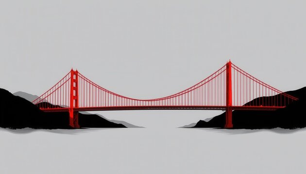 red silhouette of a suspension bridge engineering landmark concept showcasing structural design minimalism and iconic architecture isolated on white background for branding or travel content