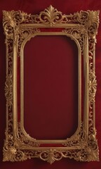 Intricate gold scrollwork frame on deep crimson velvet ,  ruby,  antique