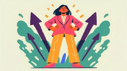 Business woman leadership growth success illustration career development , hand drawing.