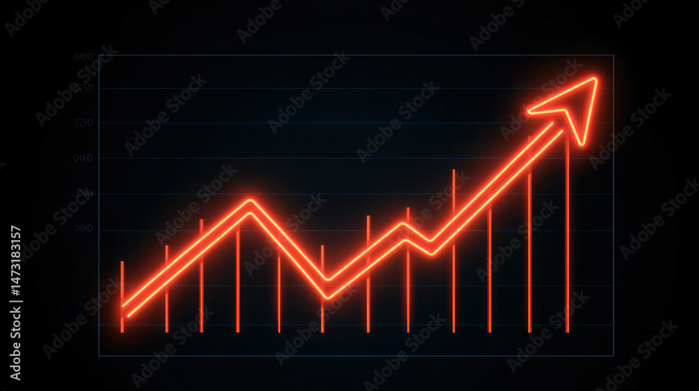 Poster a graph with a red arrow pointing upwards. the graph is showing a positive trend
