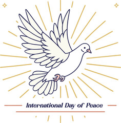 Dove of Peace: An artistic representation of a dove, symbolizing peace, takes flight against a backdrop of radiant rays.