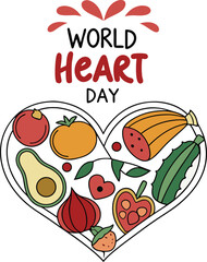 World Heart Day: Celebrating Heart Health with wholesome food and the importance of nourishing your body. A vibrant graphic for promoting well-being.