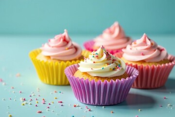 Delicious mini birthday cakes in colorful cupcake liners Perfect for parties!, mini cake, sugar, happy