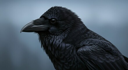 Raven portrait, detailed feathers