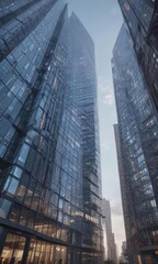 Obraz premium Time lapse of modern skyscraper rising from foundation to gleaming glass facade, facade, high-rise, elevation