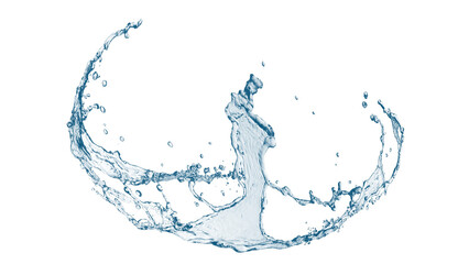 カーブした青い波と水しぶきの3dイラスト