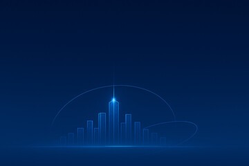 Obraz premium abstract blue technology background with city skyline