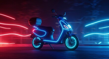 Futuristic electric scooter in neon glow