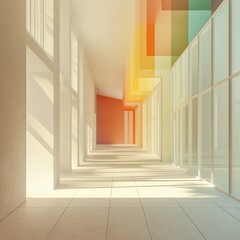 Obraz premium Sunlit Minimalist Hallway with Pastel Glass Panels