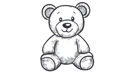 Obraz premium Minimalist Black and White Cute Teddy Bear Isolated on White Background Adorable Animal Illustration