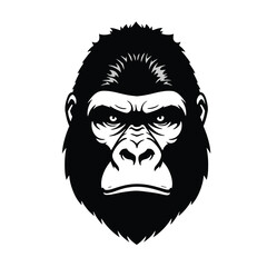 Gorilla face silhouette. This image shows a black and white design of a gorilla face silhouette, also known as a gorilla head outline. Vector clipart illustration design.