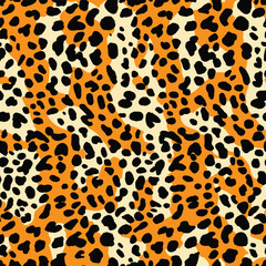 Repeating pattern of stylized spotted animal print leopard.
