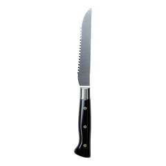 Stainless Steel Kitchen Knife with Black Handle on Transparent Background