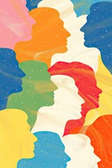 People with rainbow background flag celebrate Pride Month Day