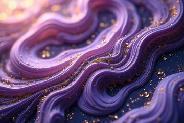 Abstract purple wave background with gold glitter texture for wallpaper and design projects effect render