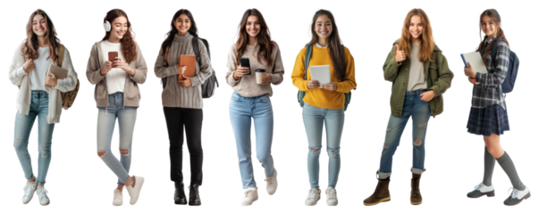 PNG Student portrait backpack smiling, transparent background