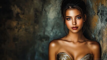 Fototapeta premium Beautiful young woman with radiant skin posing against textured wall background