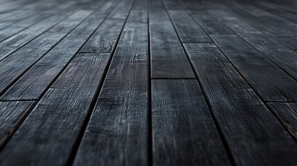 Dark Plank Floor Perspective with Vanishing Point for Product Mockup Space