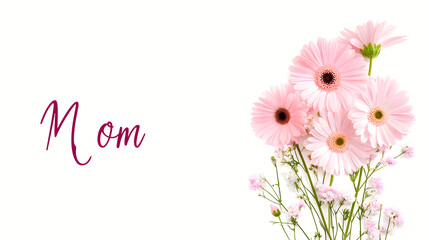 Pink gerbera daisies arranged beautifully with delicate white flowers on a soft background, perfect for celebrating Mother's Day or expressing love and appreciation. Selective focus
