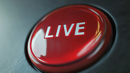 3D rendering of a red button with the word LIVE on a white background