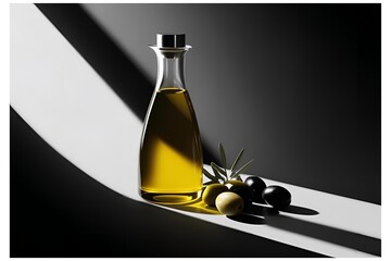 olive oil and olives isolated on solid background
