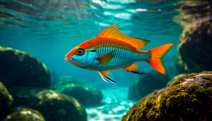 Naklejka premium Vibrant Colorful Tropical Fish Swimming Underwater