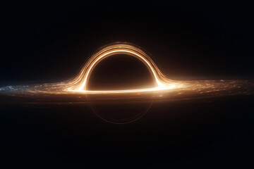 Artist Interpretation of a Black Hole, depicting how light bends around the singularity's event horizon.