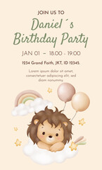 Watercolor Illustration Safari Animal Birthday party card template design
