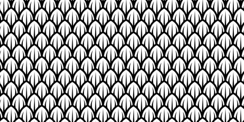 Dragon snake reptile fish mermiad scale seamless pattern tile. Dinosaur skin seamless pattern. Vector black line background.