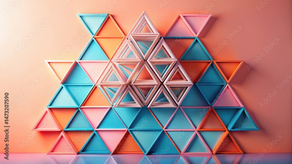 Wall mural abstract geometric triangular wall art design featuring a central stack of interlocking triangles in