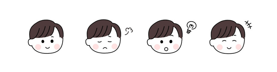 ゆるかわいい手描き風の表情セット／ショートカットの男性