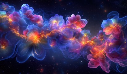 Naklejka premium Cosmic floral nebulae in swirling, vibrant hues