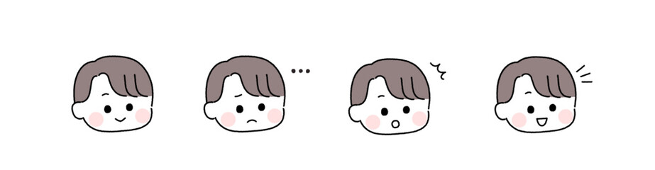 ゆるかわいい手描き風の表情セット／茶髪の男の子