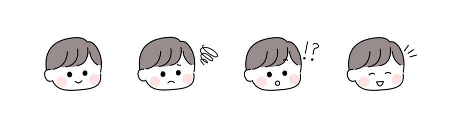 ゆるかわいい手描き風の表情セット／男の子